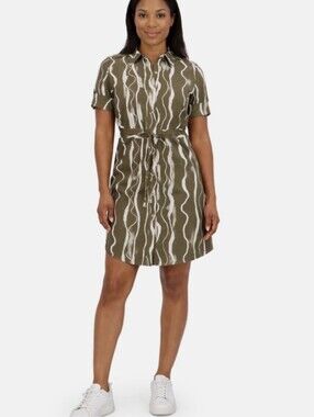Halston Heritage Printed Green Shirtdress Sz L